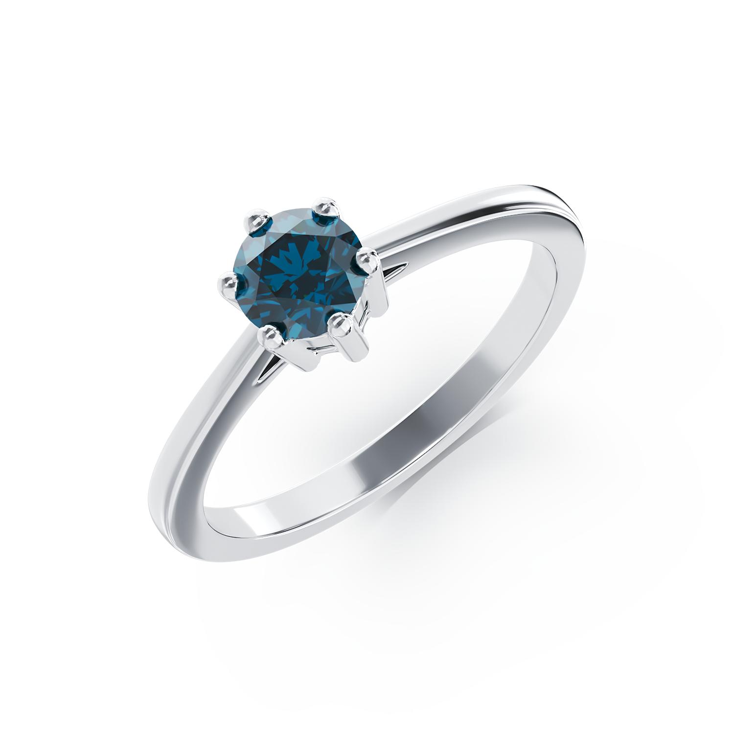 Inel de logodna din aur alb de 18K cu diamant albastru de 0.51ct